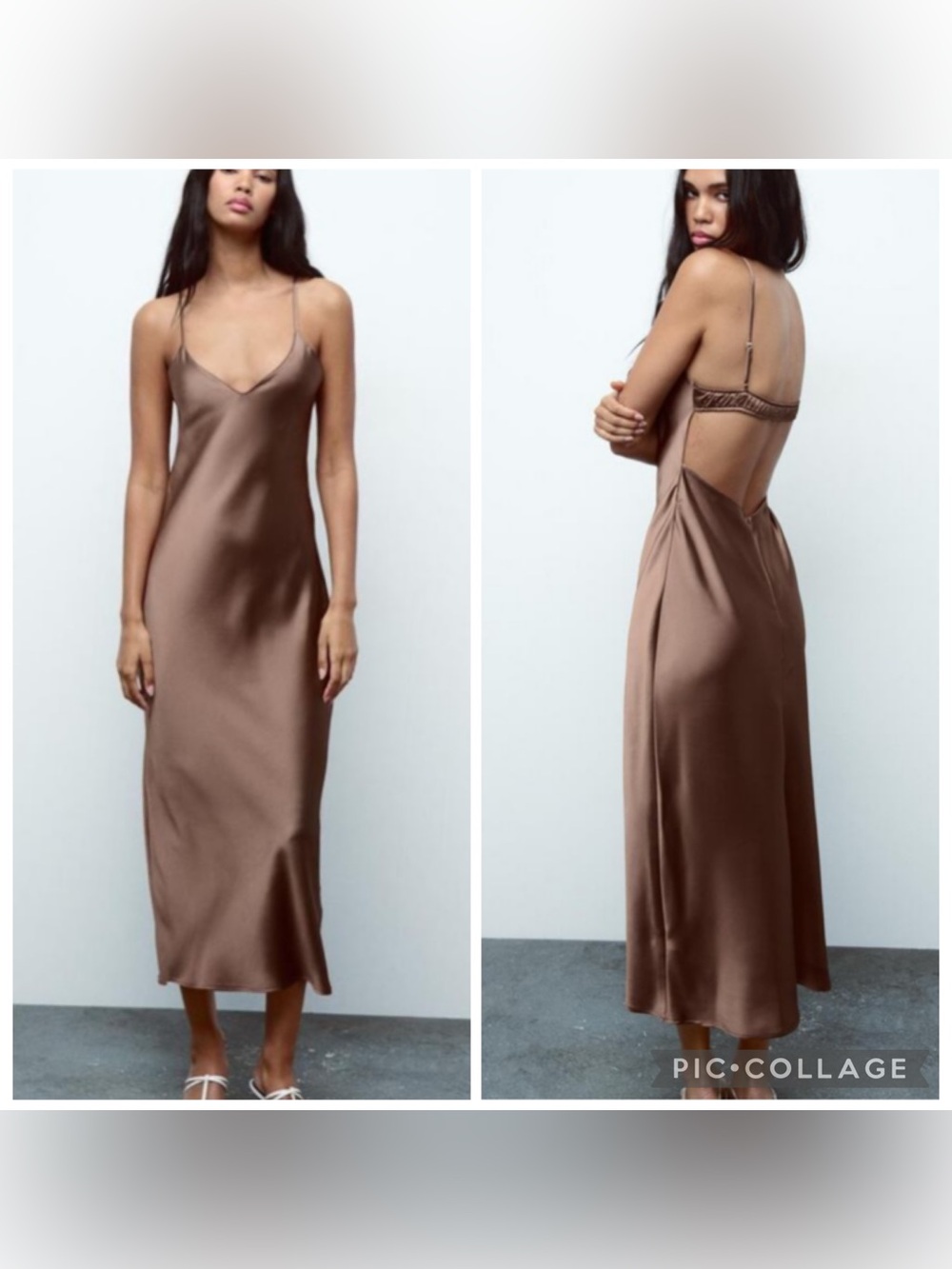 Zara Chocolate Satin Effect Open Back Midi Dress Small